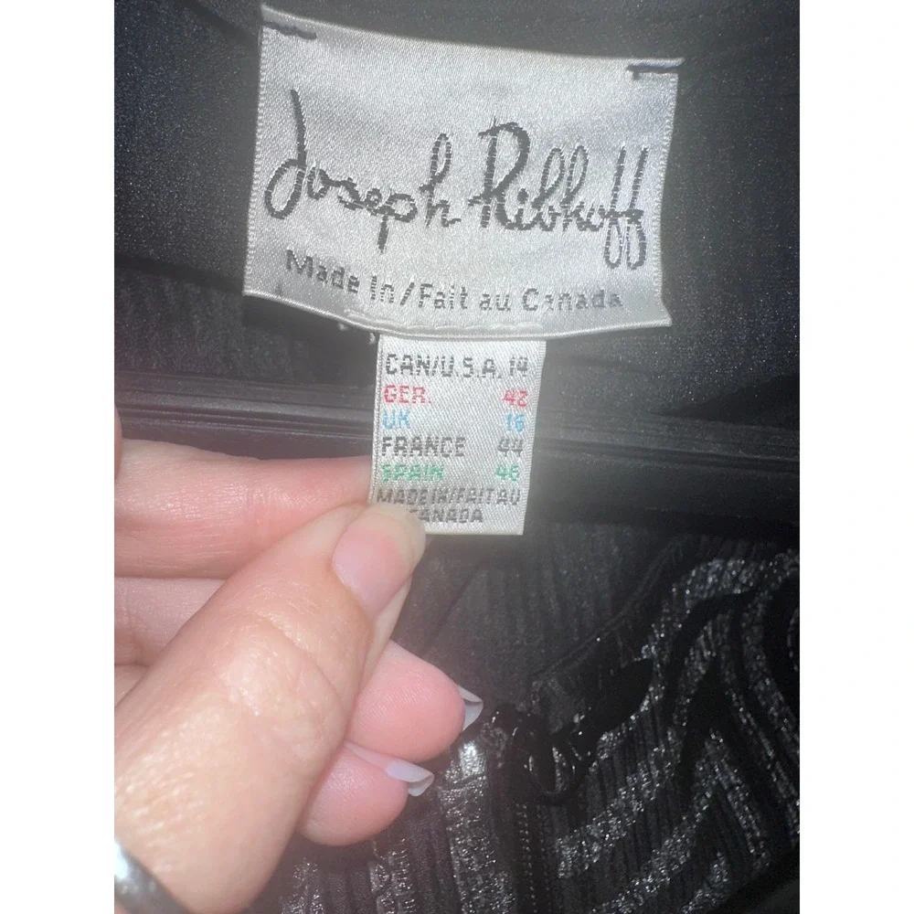 Joseph Ribkoff Silver Metallic Geometric Greek Key‎ Zip Up Jacket Black Size 14
